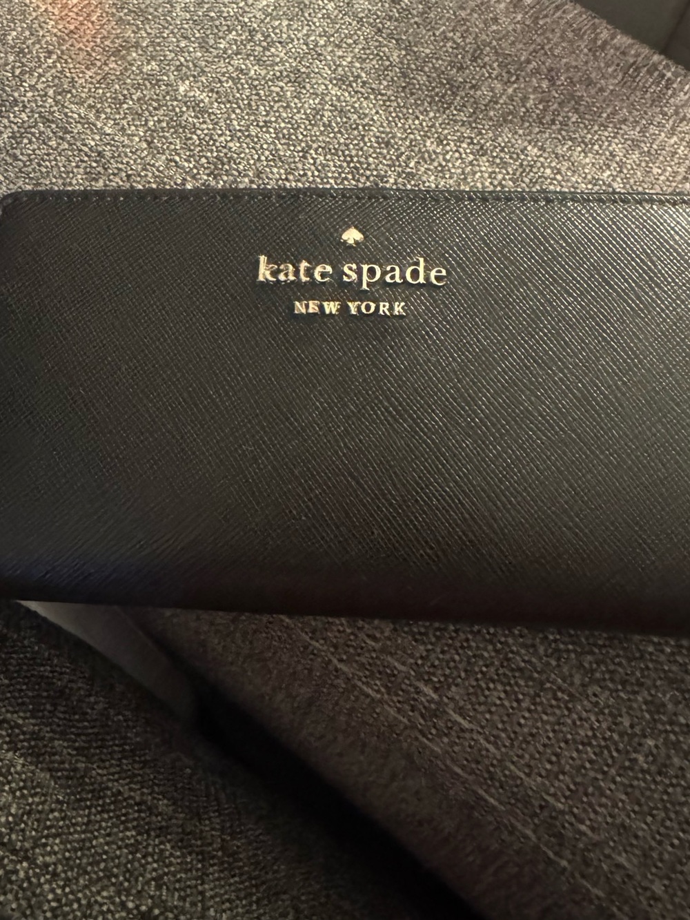 kate spade Black Leather Zip Continental Wallet with Gold Logo